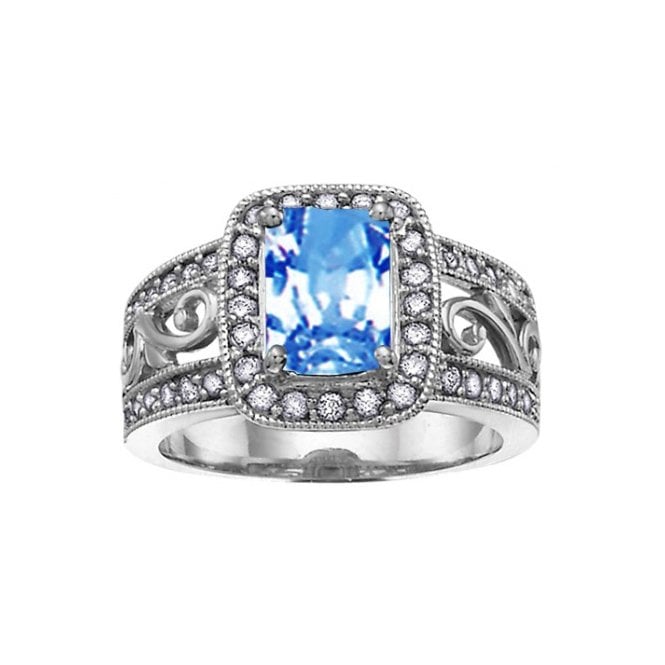 MCN Fine Jewellery 9ct White Gold Blue Topaz and Diamond Cluster Ring