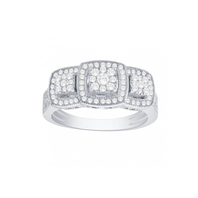 MCN Fine Jewellery 9ct White Gold Triple Square Cluster Ring