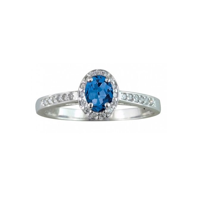 MCN Fine Jewellery 9ct White Gold Oval Sapphire Diamond Cluster Ring