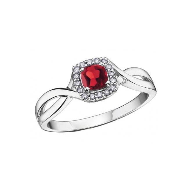 MCN Fine Jewellery 9ct Square Garnet Diamond Cluster Ring