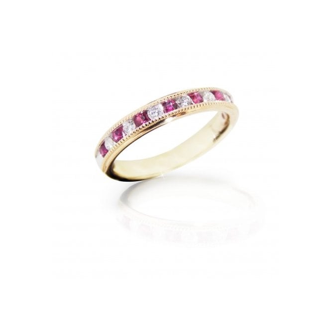 MCN Fine Jewellery 9ct Yellow Gold Ruby and Diamonds Eternity Ring