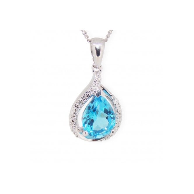 MCN Fine Jewellery 9ct White Gold Blue Topaz and Diamond Pendant