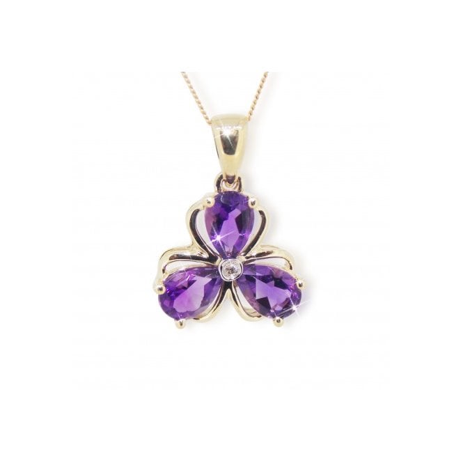 MCN Fine Jewellery 9ct Yellow Gold Amethyst and Diamond Clover Pendant