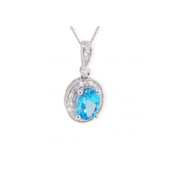 MCN Fine Jewellery 9ct White Gold Oval Blue Topaz Pendant