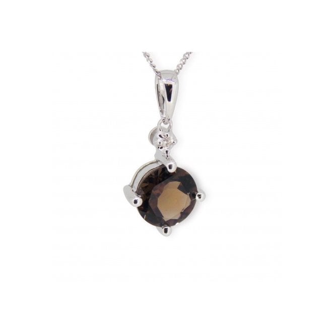 MCN Fine Jewellery 9ct White Gold Round Smokey Quartz and Diamond Pendant