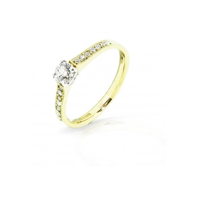 MCN Fine Jewellery 4 Claw Diamond Solitaire, Diamond Set Shoulder Ring
