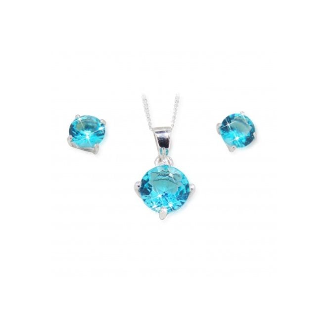 MCN Jewellery Blue Crystal Heart Earrings and Necklace Set