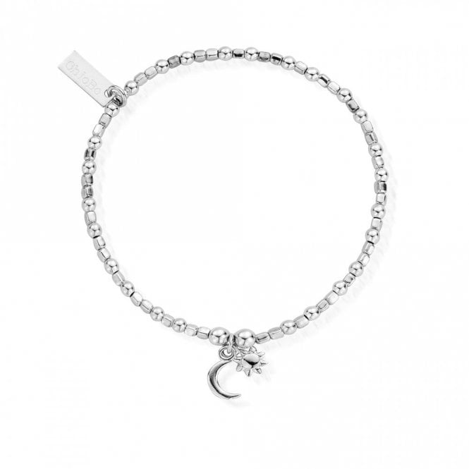 ChloBo Mini Cube Dainty Moon & Sun Silver Bracelet SBCFB582