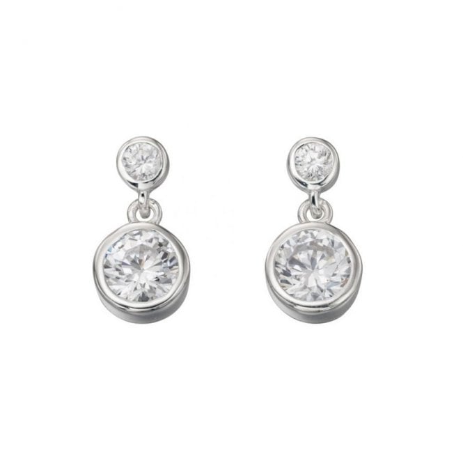 MCN Jewellery Clear CZ Double Drop Rubover Earrings E5037C