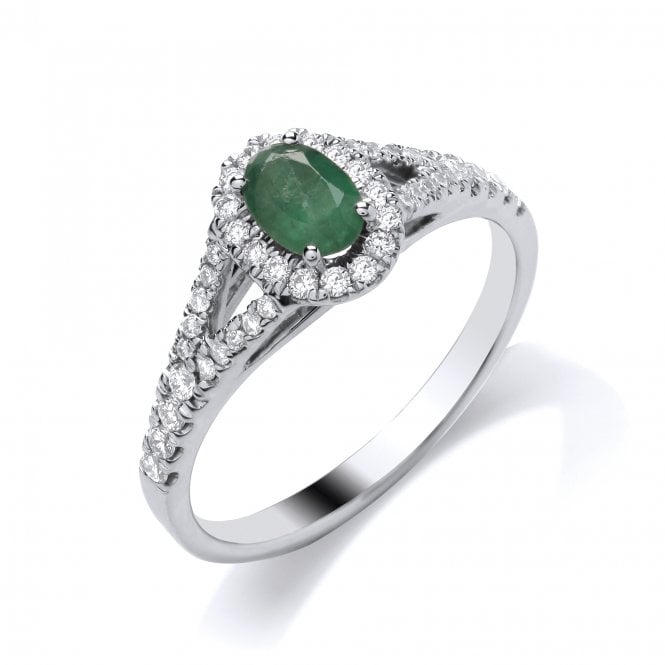 MCN Fine Jewellery 9ct White Gold Diamond & Emerald Ring
