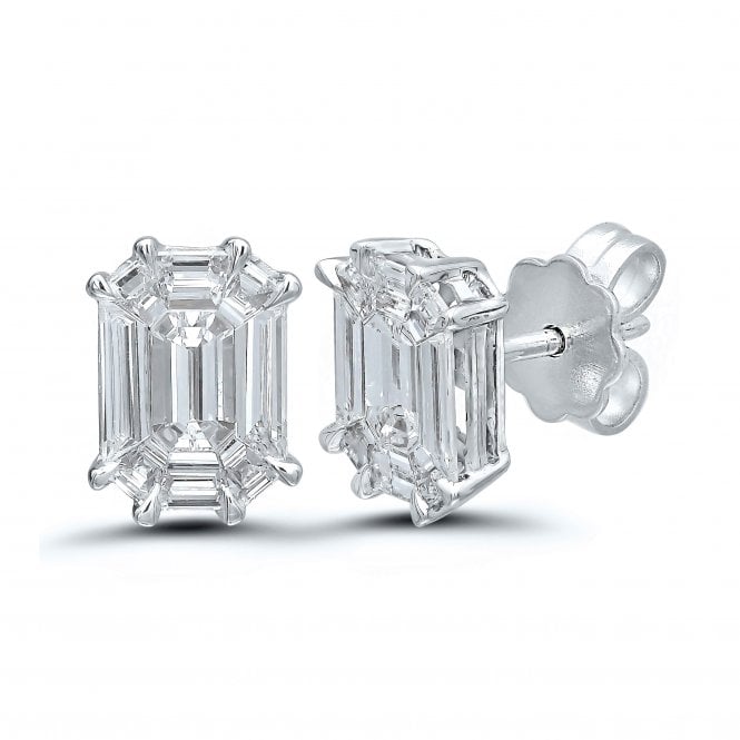 MCN Fine Jewellery 18ct White Gold Emerald Cut Diamond Earrings
