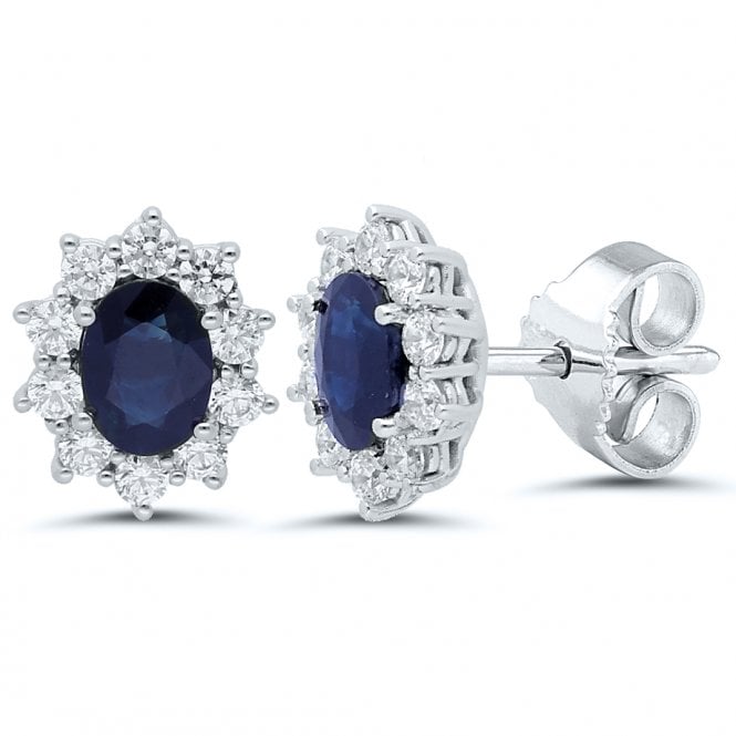MCN Fine Jewellery Traditional Diamond & Oval Sapphire Cluster Earrings