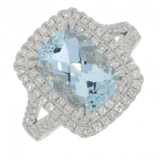 MCN Fine Jewellery Platinum Aquamarine & Diamonds Cluster Ring