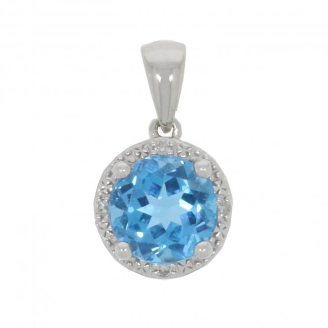 MCN Fine Jewellery 9CT White Gold Round Topaz & Diamonds Pendant