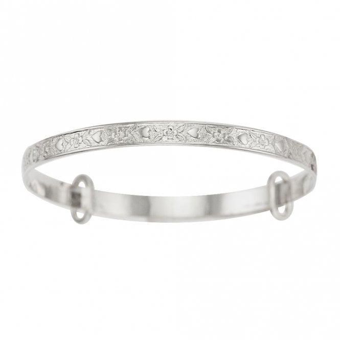 MCN Jewellery Sterling Silver Flower and Heart Embossed Baby Bangle SB132