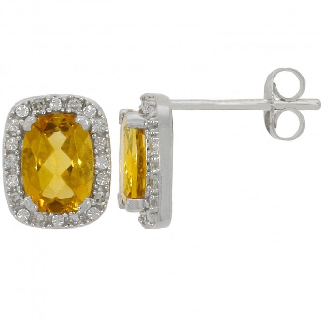 MCN Fine Jewellery Rectangular Citrine & Diamond Earrings