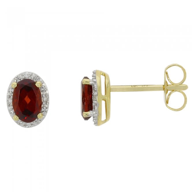 MCN Fine Jewellery Oval Garnet & Diamonds Stud Earrings