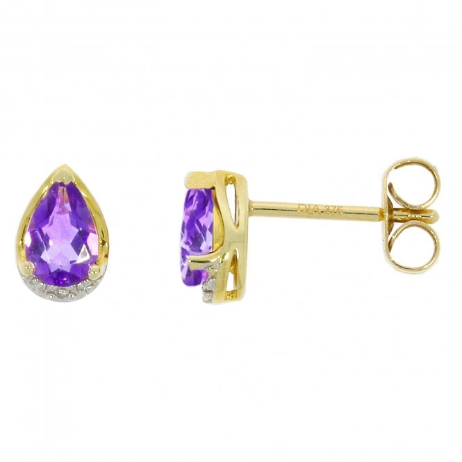 MCN Fine Jewellery Pear Cut Amethyst & Diamond Stud Earrings