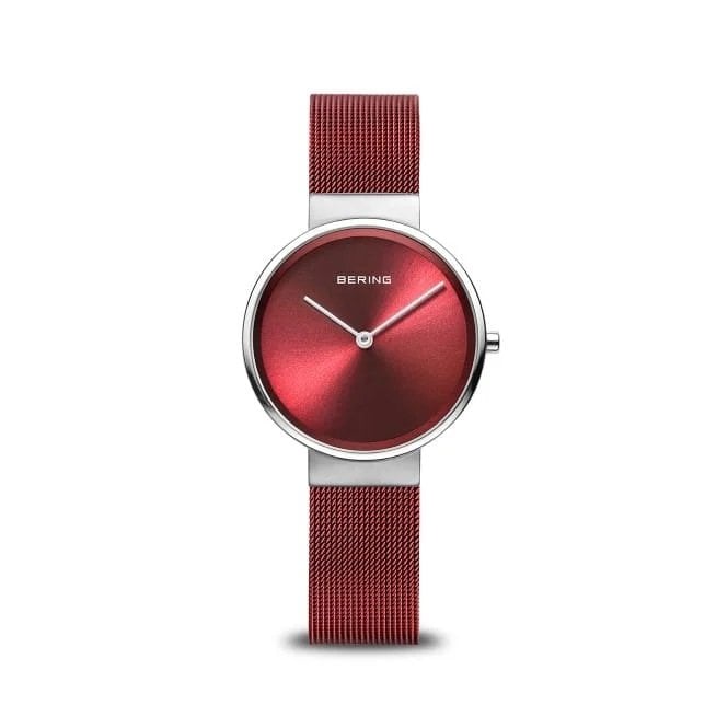 Bering Classic Polished/Brushed Silver and Red Watch 14531-303