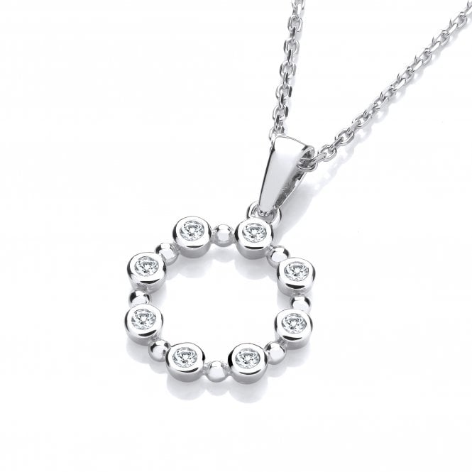 J Jaz Silver and Cubic Zirconia Rubover Circle Pendant JZPD089