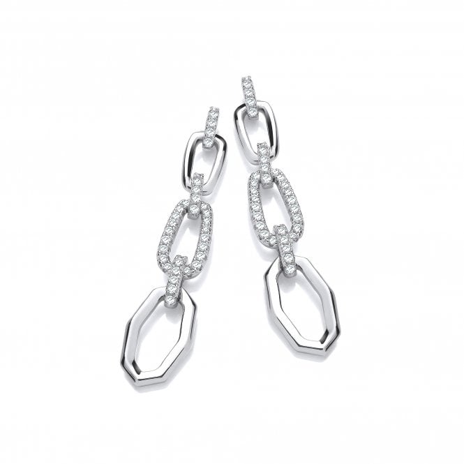 J Jaz Silver Cubic Zirconia Link Drop Earrings JZER165