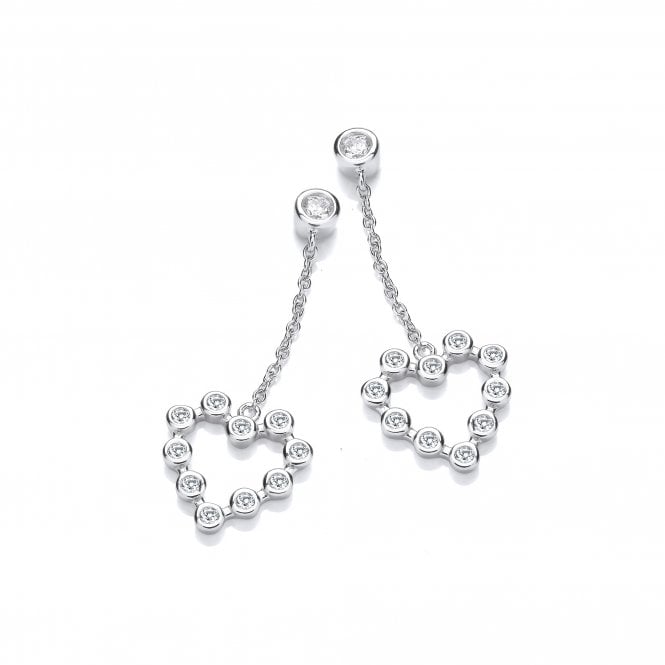 J Jaz Silver Cubic Zirconia Chain Heart Drop Earrings JZER170