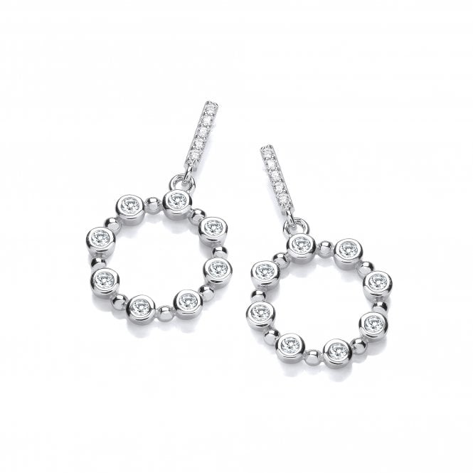 J Jaz Silver CZ Circle Drop Earrings JZER168