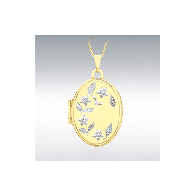 MCN Jewellery 9CT 2 Colour Gold Floral Detail Oval Locket