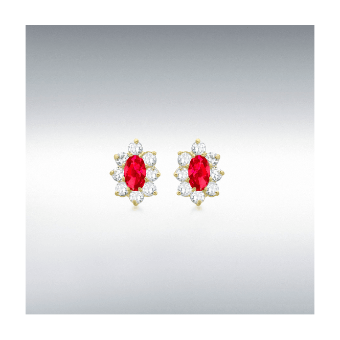 MCN Fine Jewellery 9CT Yellow Gold Oval Red and White Cluster Stud Earrings