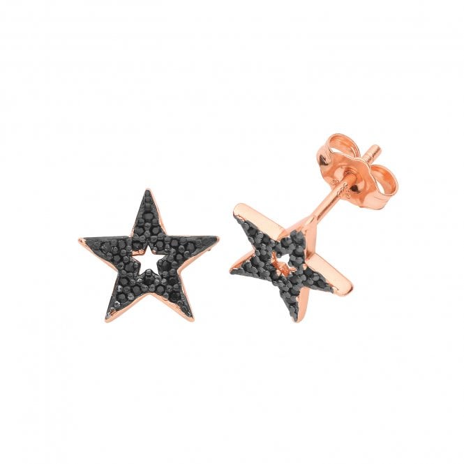 MCN Jewellery Cubic Zirconia Black Star Stud Earrings G51218R