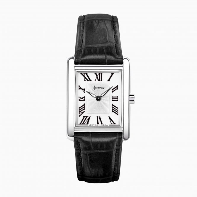 Accurist Watches Accurist Ladies Rectangle Black Leather Watch 71001