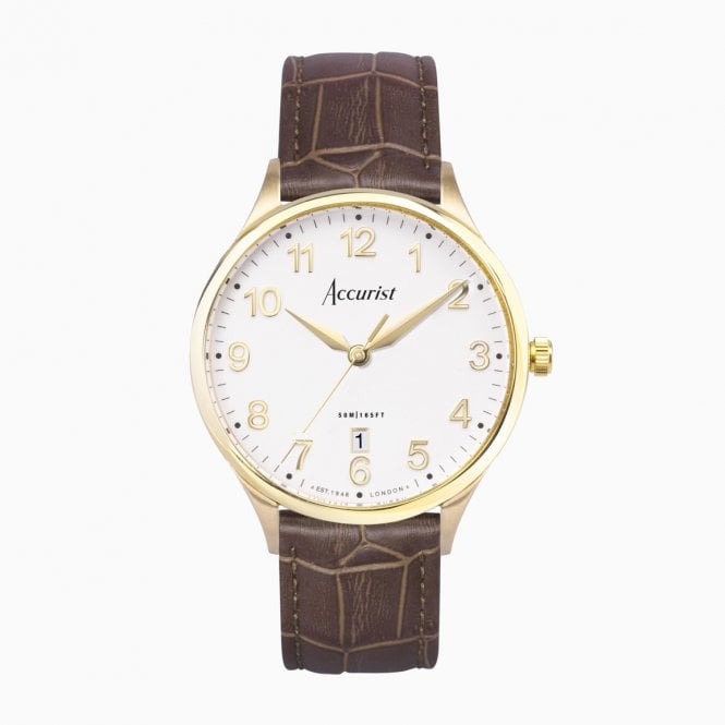 Accurist Watches Accurist Classic Men's Gold and Brown Leather Watch 73001