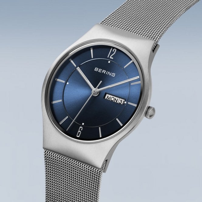 Bering Mens Classic Silver Blue Bracelet Watch 11938-003DD