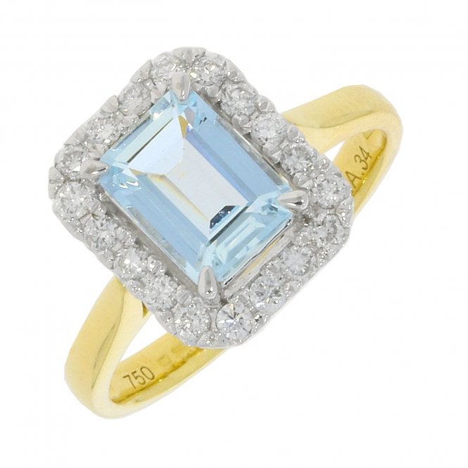 MCN Fine Jewellery Aquamarine and Diamonds Halo Gold Ring