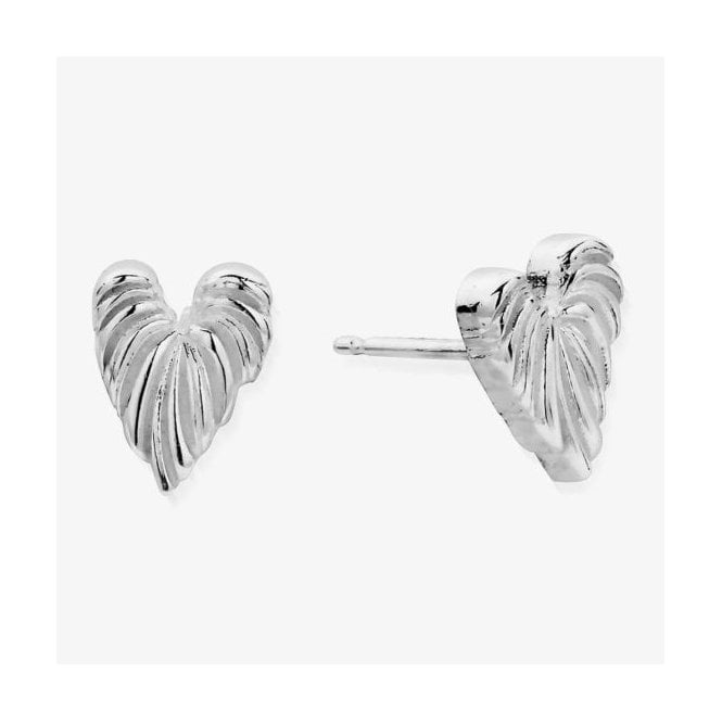 ChloBo Leaf Heart Silver Stud Earrings SEST3240