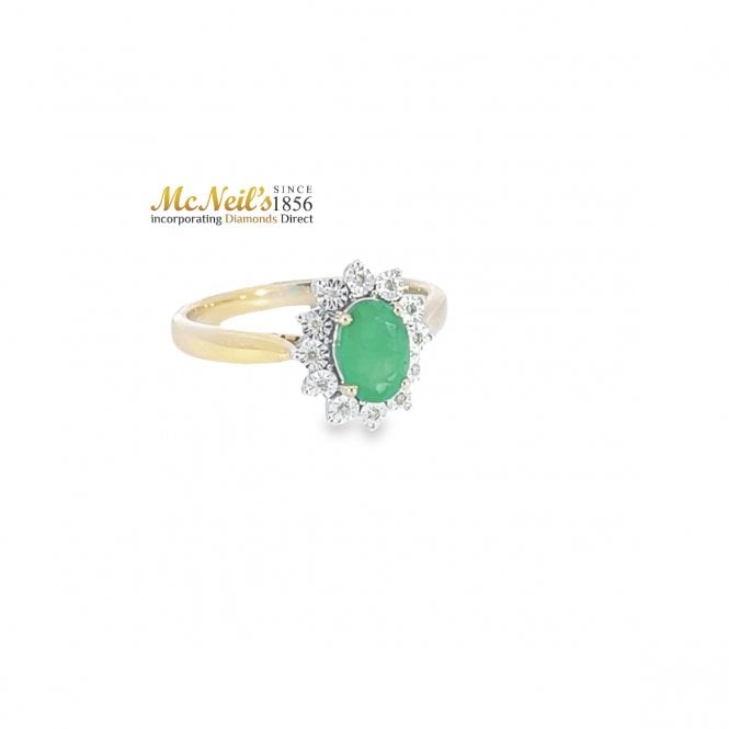 MCN Fine Jewellery 9ct Yellow Gold Oval Emerald with Diamond Cluster Ring DER1745