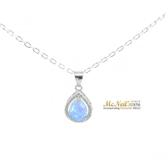MCN Jewellery Teardrop Opal and Cubic Zirconia Sterling Silver Pendant