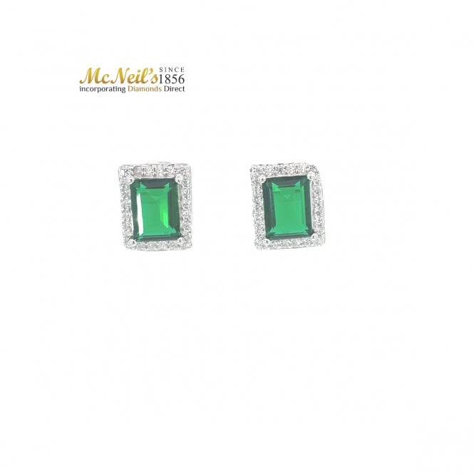MCN Jewellery Green and White Rectangle Stone Earrings SE0899