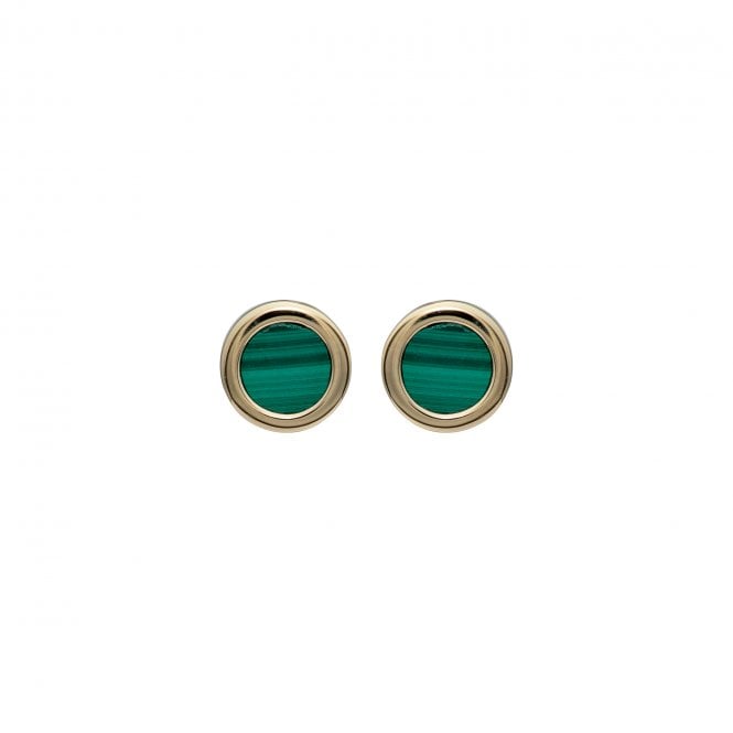 Unique Jewellery Unique & Co Gold Plated Round Malachite Earrings ME-852