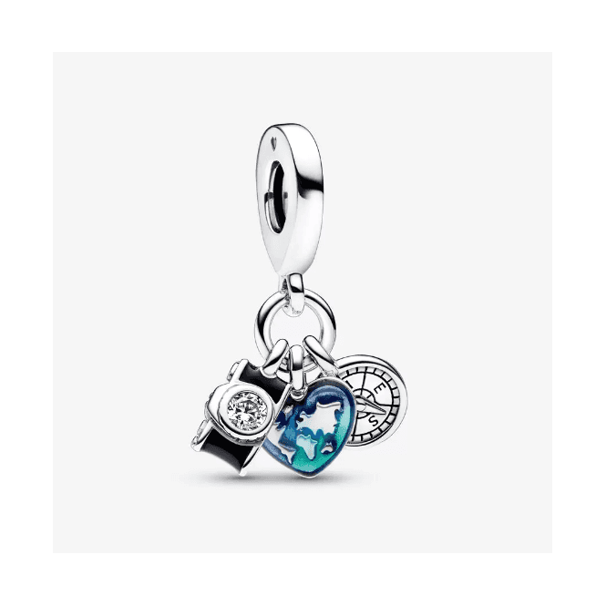 Pandora Camera, Heart & Compass Triple Dangle Charm 792703C01