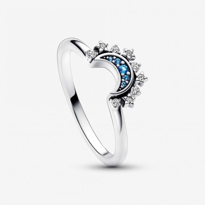 Pandora Celestial Blue Sparkling Moon Ring 192675C01