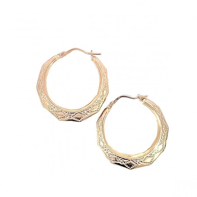 MCN Fine Jewellery 9CT Yellow Gold Patterned Creole Hoop Earrings