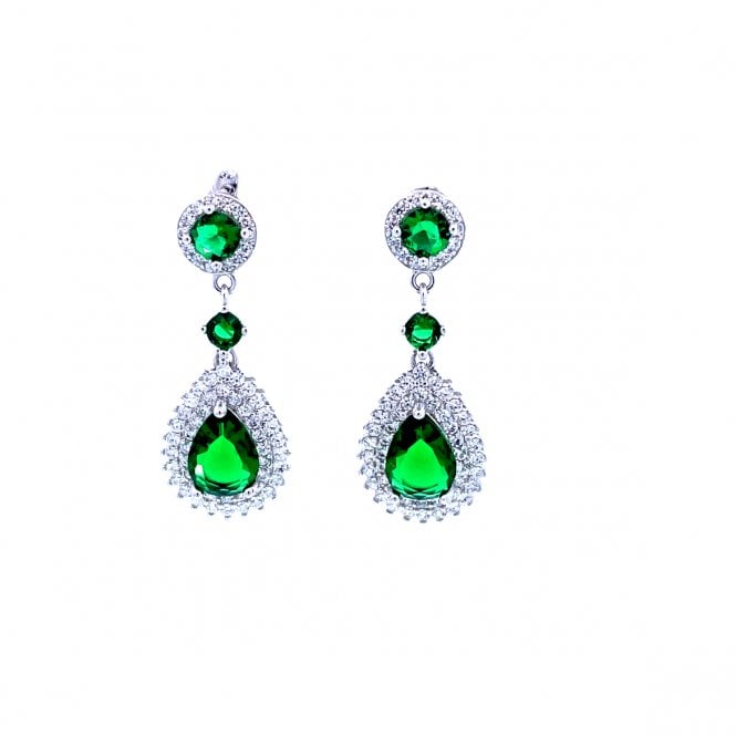 MCN Jewellery Green Cubic Zirconia Drop Earrings