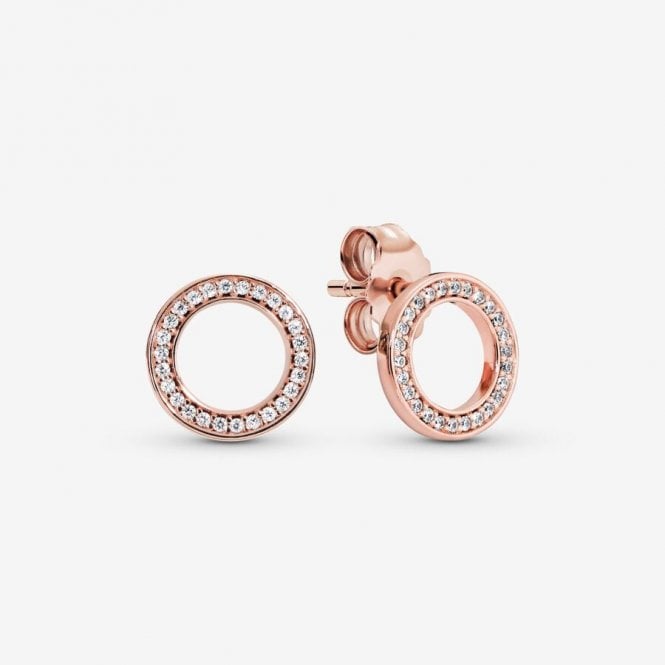Pandora Rose Gold Sparkling Circle Stud Earrings 280585CZ