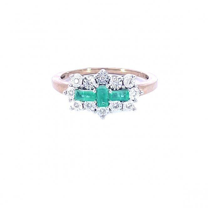 MCN Fine Jewellery Baguette Cut Emerald & Diamond Cluster Ring