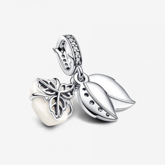 Pandora White Rose in Bloom Double Dangle Charm 793200C01