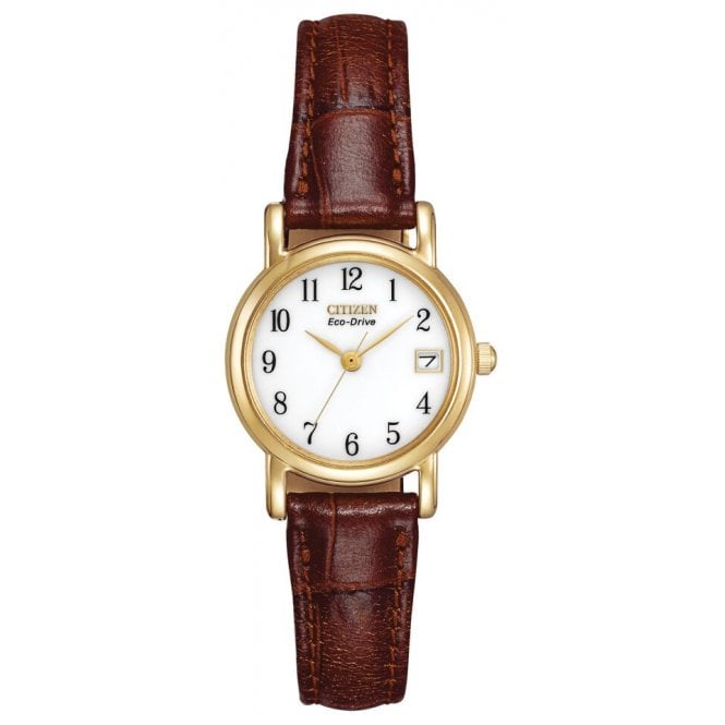 Citizen Watches Citizen Gold Tone Leather Strap Watch EW1272-01A