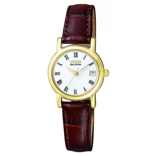 Citizen Watches Citizen Gold Tone Leather Strap Watch EW1272-01B