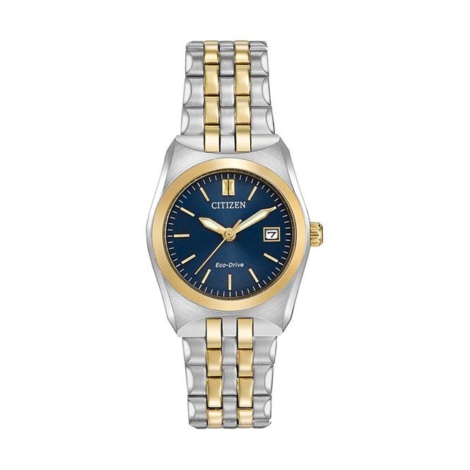 Citizen Watches Citizen Corso Round Blue Dial Two Tone Bracelet Watch EW2294-53L