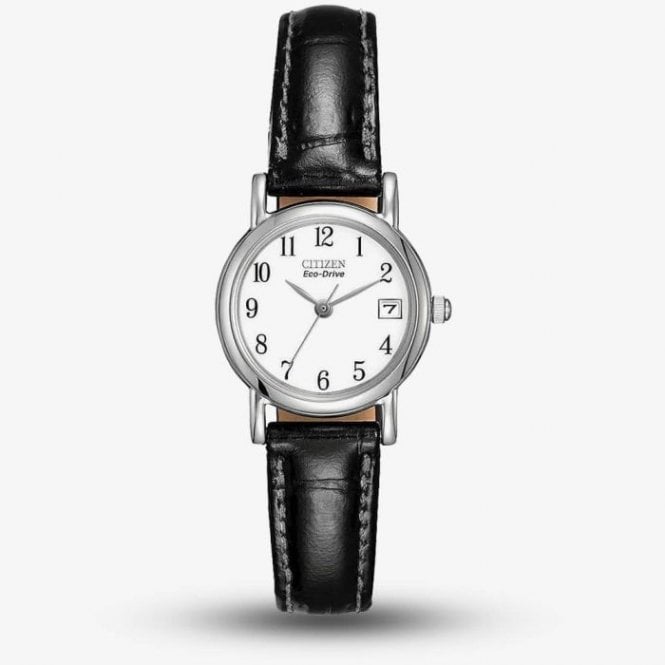 Citizen Watches Citizen Eco-Drive White Dial Black Leather Watch EW1270-06A